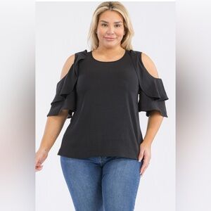 Plus Size Elegant Black Cold Shoulder Top